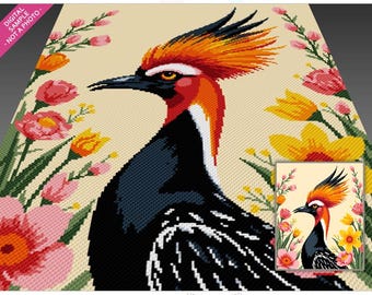 Floral Crowned Crane Crochet Pattern, C2C Graphgan PDF, Elegant Bird Blanket Chart (No Counts Included)