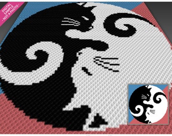 Yin Yang Cats Crochet Pattern, C2C Graphgan PDF, Cat Blanket Chart (No Counts Included)