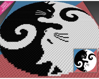 Yin Yang Cats graph for crochet (c2c, mini c2c, sc, hdc, dc, tss), cross stitch, knitting; instant PDF download, no counts/instructions