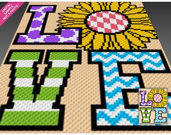 Patrón de crochet "Girasol Amor", PDF Graphgan C2C, gráfico de manta floral (sin contar los números)