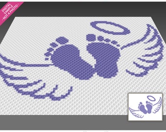 Angel Footprints crochet graph cross stitch; (c2c, mini c2c, sc, hdc, dc, tss); knitting; PDF download, no counts/ instructions