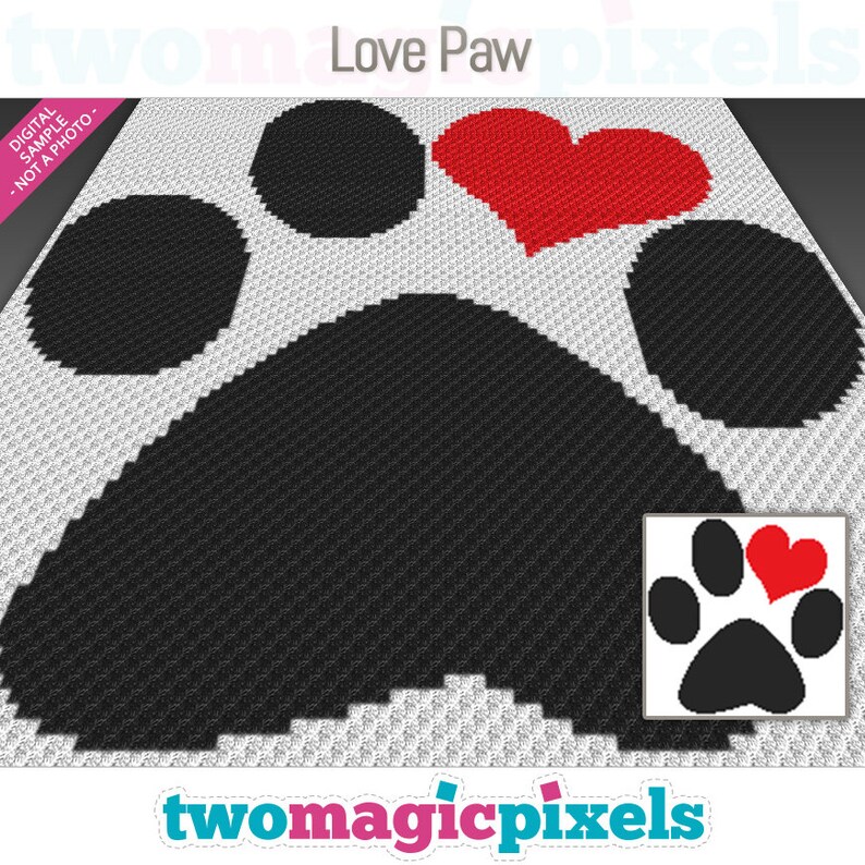 Love Paw crochet graph cross stitch c2c, mini c2c, sc, hdc, dc, tss knitting PDF download, no counts/ instructions image 1