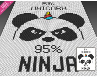 5 Percent Unicorn, 95 Percent Ninja crochet graph; cross stitch; (c2c, mini c2c, sc, hdc, dc, tss); knitting; no counts/ instructions