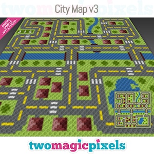 Graphique au crochet City Map v3 (c2c, mini c2c, sc, hdc, dc, tss), point de croix, tricot; Téléchargement PDF, sans décompte ni instructions