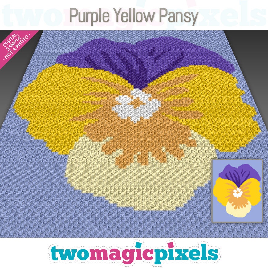 30 Pansy Crochet Patterns for Flowers, Decor, and Wearable Details 9 Purple Yellow Pansy C2C Graphgan Pattern
