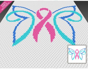 Pink Ribbon Butterfly 2 Crochet Pattern, C2C Graphgan PDF, Awareness Blanket Chart (No Counts Included)