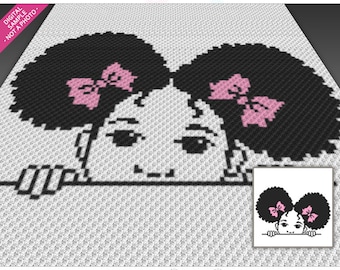 Afro Peekaboo crochet graph (c2c, mini c2c, sc, hdc, dc, tss), cross stitch, knitting; instant PDF download, no counts/instructions