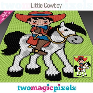 Gráfico de crochet Little Cowboy (c2c, mini c2c, sc, hdc, dc, tss), punto de cruz, tejido; Descarga en PDF, sin recuentos ni instrucciones.