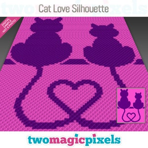 Cat Love Silhouette häkeln Graph Kreuzstich; (c2c, mini c2c, sc, hStb, Stb, quer); Stricken; PDF download, keine Zählungen/ Anleitungen