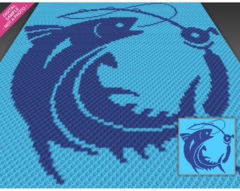 Fishing Logo Crochet Pattern, C2C Graphgan PDF, Outdoors Blanket Chart (No Counts Included)