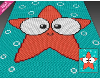 Little Star crochet graph (c2c, mini c2c, sc, hdc, dc, tss), cross stitch, knitting; PDF download, no counts or instructions