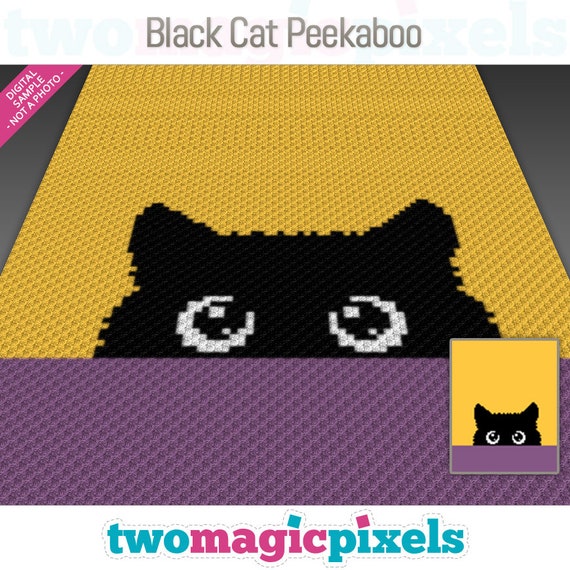Black Cat Peekaboo Crochet Graph Cross Stitch; (c2c, Mini C2c, Sc