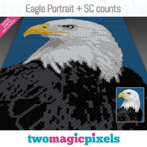 Adler Portrait häkeln Graph + SC Reihe für Reihe zählt; sofortiger PDF-Download