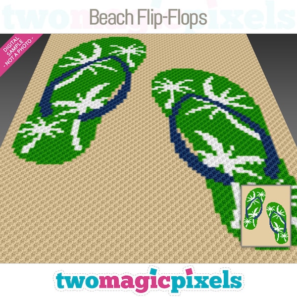 Beach Flip-Flops crochet graph (c2c, mini c2c, sc, hdc, dc, tss), cross stitch, knitting; PDF download, no counts or instructions