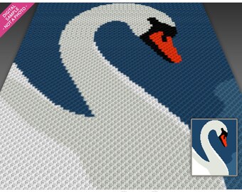 Beautiful Swan crochet graph (c2c, mini c2c, sc, hdc, dc, tss), cross stitch, knitting; PDF download, no counts or instructions