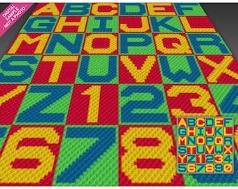 Alphabet and Numbers Crochet Graph Pattern, C2C Graphgan PDF, Educational Blanket Chart (No Counts Included)