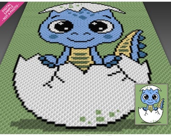 Baby Dino crochet graph cross stitch; (c2c, mini c2c, sc, hdc, dc, tss); knitting; PDF download, no counts/ instructions