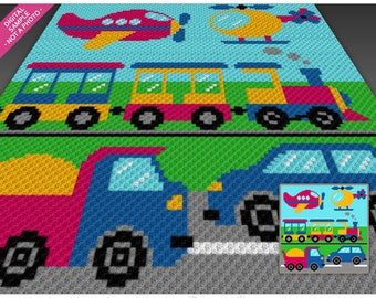 Planes, Trains, Automobiles Crochet Pattern, C2C Graphgan PDF, Vehicle Blanket Chart (No Counts Included)