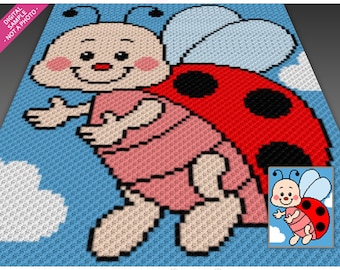Cute Ladybug crochet graph (c2c, mini c2c, sc, hdc, dc, tss), cross stitch, knitting; PDF download, no counts or instructions