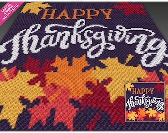 Happy Thanksgiving graph for crochet (c2c, mini c2c, sc, hdc, dc, tss), cross stitch, knitting; instant PDF download, no counts/instructions