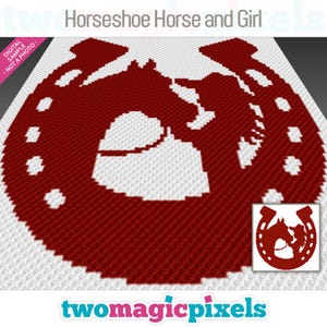 Horseshoe Horse and Girl Pattern, Equestrian Corner to Corner Blanket, Rustic Decor, Crochet Graphgan PDF Download, No Counts Included