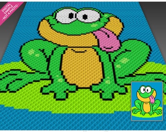 Funny Frog crochet graph cross stitch; (c2c, mini c2c, sc, hdc, dc, tss); knitting; PDF download, no counts/ instructions