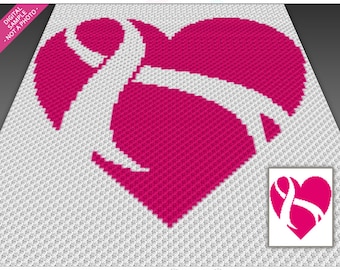 Ribbon Heart Crochet Graph Pattern, C2C Graphgan PDF, Awareness & Love Blanket Chart (No Counts Included)
