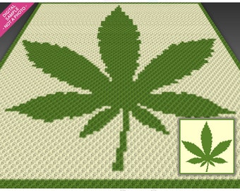 Bordered Marijuana Leaf crochet graph (c2c, mini c2c, sc, hdc, dc, tss), cross stitch, knitting; PDF download, no counts or instructions