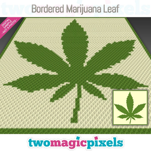 Bordered Marijuana Leaf crochet graph (c2c, mini c2c, sc, hdc, dc, tss), cross stitch, knitting; PDF download, no counts or instructions