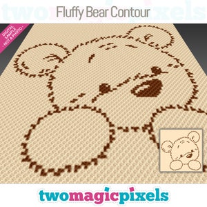 Fluffy Bear Contour crochet graph cross stitch; (c2c, mini c2c, sc, hdc, dc, tss); knitting; PDF download, no counts/ instructions