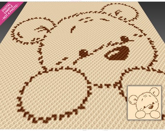 Fluffy Bear Contour crochet graph cross stitch; (c2c, mini c2c, sc, hdc, dc, tss); knitting; PDF download, no counts/ instructions