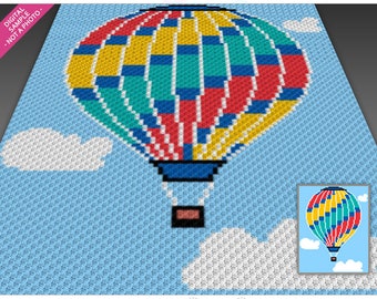 Hot Air Balloon crochet graph; cross stitch; (c2c, mini c2c, sc, hdc, dc, tss); knitting; PDF download, no counts/ instructions