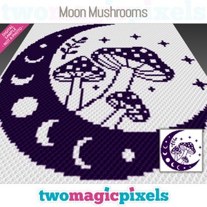 Moon Mushrooms crochet graph (c2c, mini c2c, sc, hdc, dc, tss), cross stitch, knitting; PDF download, no counts or instructions