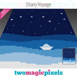 Starry Voyage crochet graph cross stitch; (c2c, mini c2c, sc, hdc, dc, tss); knitting;  PDF download, no counts/ instructions