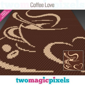 May include: A brown and beige pixel art design of a coffee cup with steam rising from it. The design is titled "Coffee Love" and is a digital sample, not a photo.