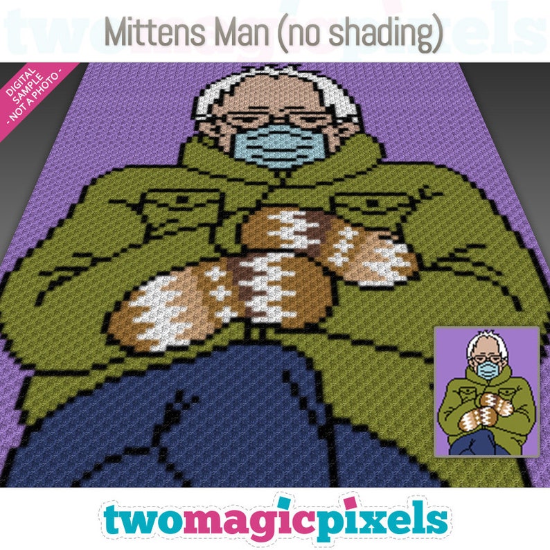 Mittens Man no shading crochet graph c2c, mini c2c, sc, hdc, dc, tss, cross stitch, knitting PDF download, no counts or instructions image 1