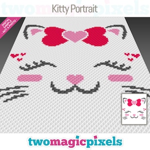 Kitty Portrait crochet graph (c2c, mini c2c, sc, hdc, dc, tss), cross stitch, knitting; PDF download, no counts or instructions