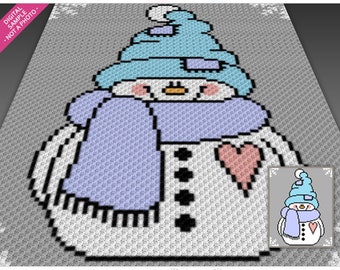 Cute Snowman crochet graph (c2c, mini c2c, sc, hdc, dc, tss), cross stitch, knitting; PDF download, no counts or instructions
