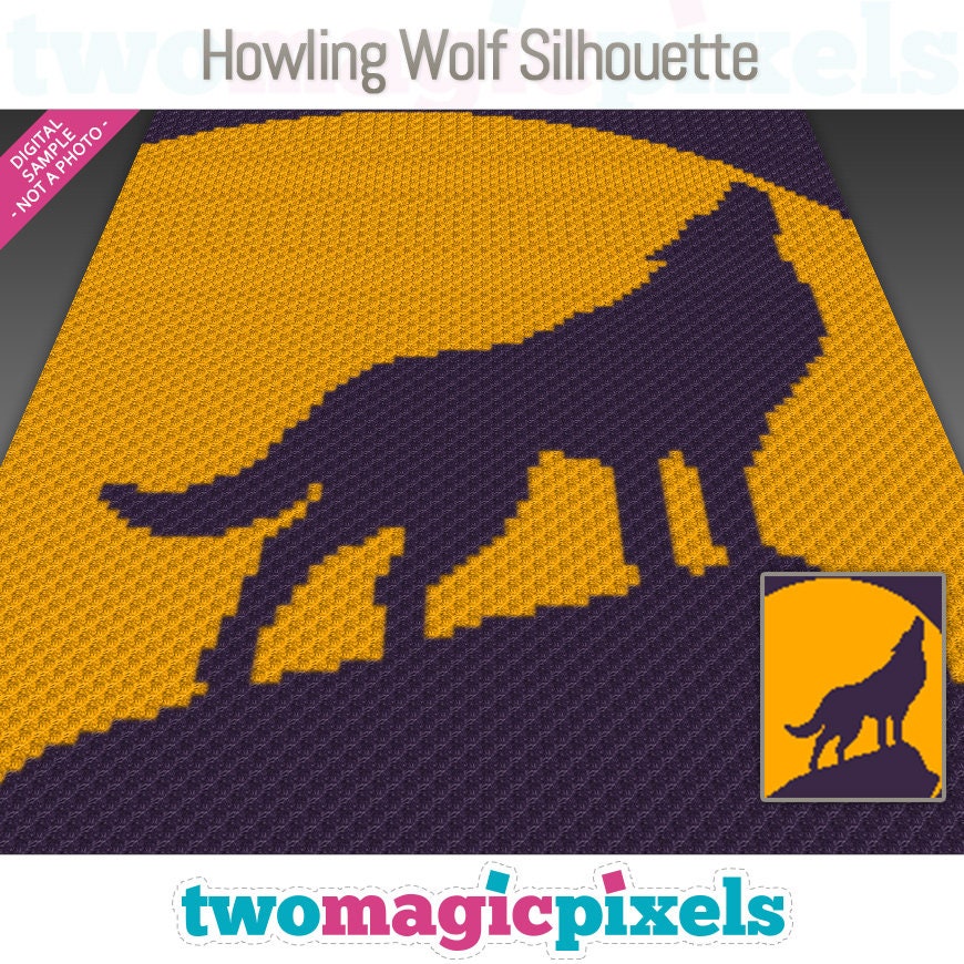 Howling Wolf Silhouette Crochet Graph Cross Stitch; (c2c, Mini C2c, Sc ...