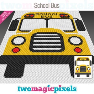 Graphique au crochet de l'autobus scolaire (c2c, mini c2c, sc, hdc, dc, tss), point de croix, tricot; Téléchargement PDF, sans décompte ni instructions