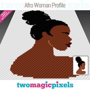 Afro Woman Profile crochet graph (c2c, mini c2c, sc, hdc, dc, tss), cross stitch, knitting; instant PDF download, no counts/instructions