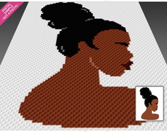 Afro Woman Profile Crochet Pattern, C2C Graphgan PDF, Beautiful Woman Portrait Blanket Chart (No Counts Included)