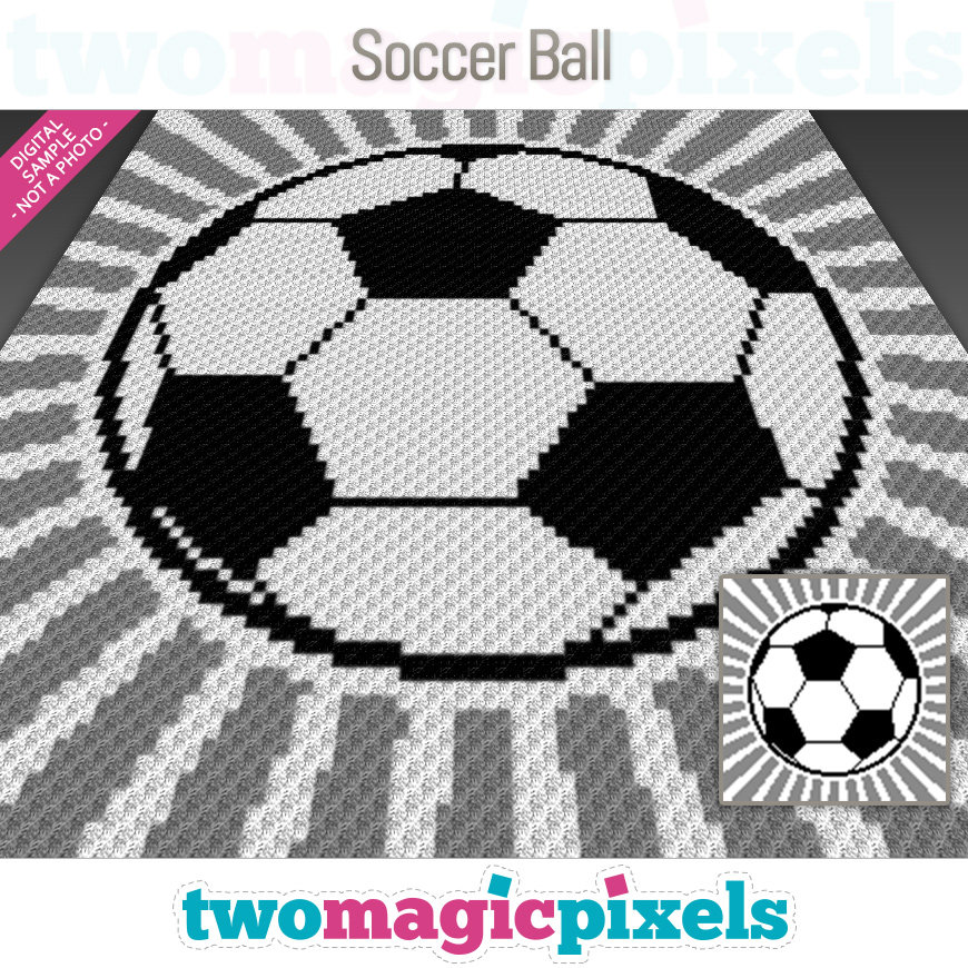 Soccer Ball crochet graph (c2c, mini c2c, sc, hdc, dc, tss), cross stitch, knitting; PDF download, no counts or instructions