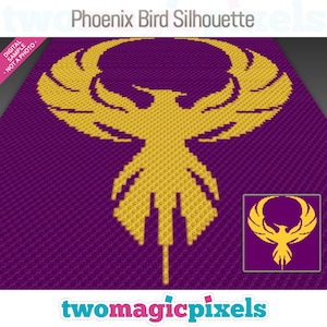 Phoenix Bird Silhouette crochet graphique point de croix ; (c2c, mini c2c, sc, hdc, dc, tss); tricot; Téléchargement PDF, pas de compte/instructions