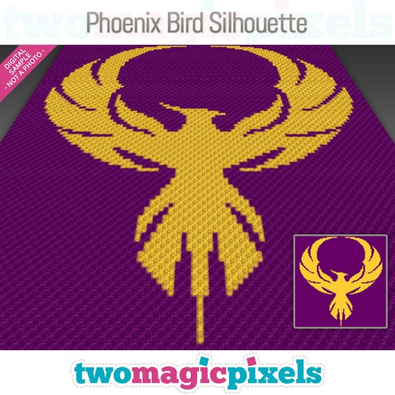 Phoenix Bird Silhouette Crochet Pattern, C2C Graphgan PDF, Fantasy Blanket Chart (No Counts Included)