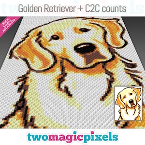 C2C Golden Retriever crochet graph + row-by-row counts; instant PDF download