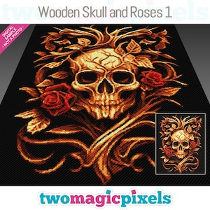 Wooden Skull and Roses 1 Crochet Graph Pattern, C2C Graphgan PDF, Gothic Floral Blanket Chart (No Counts Included)