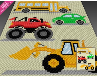 Road Vehicles Crochet Pattern, Cars and Trucks C2C Graphgan PDF (No Counts Included)
