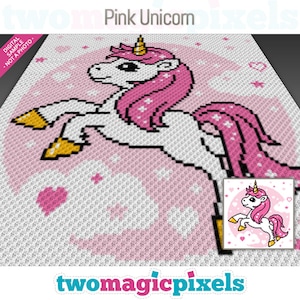 Pink Unicorn graph for crochet (c2c, mini c2c, sc, hdc, dc, tss), cross stitch, knitting; instant PDF download, no counts or instructions