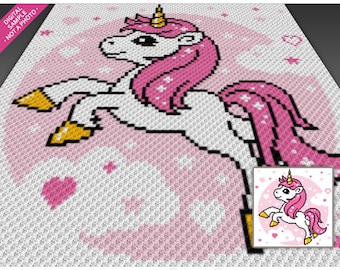 Pink Unicorn graph for crochet (c2c, mini c2c, sc, hdc, dc, tss), cross stitch, knitting; instant PDF download, no counts or instructions